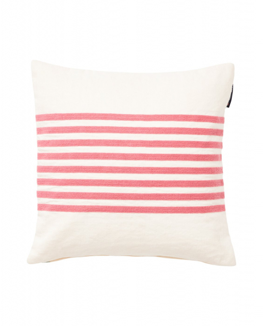 Broderi Stribet hør/bomuld kuddfodral - offwhite/pink