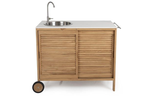 Figalia udendørs køkken med vask og kran - teak/marmorlook