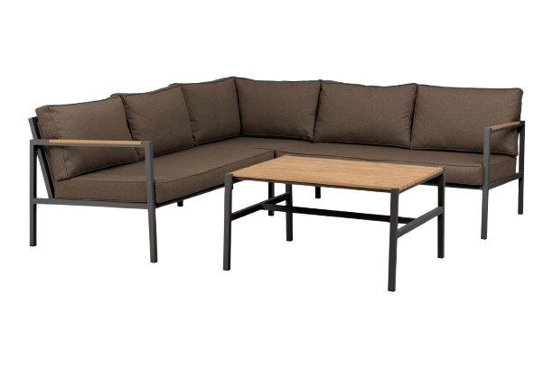 Cap hjørnesofa Lille inkl. bord - antracit/brun hynde