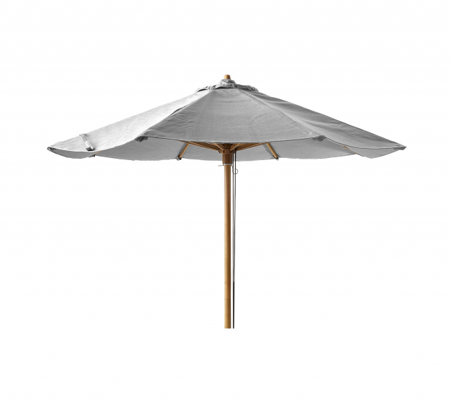 Classic parasol Ø240 cm, med snoretræk - light grey/teak