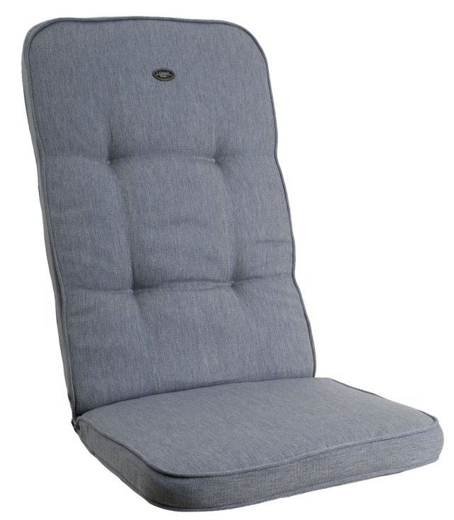 Positionsdynen Canyon Soft, er boxsyet og har en denimblå struktur.