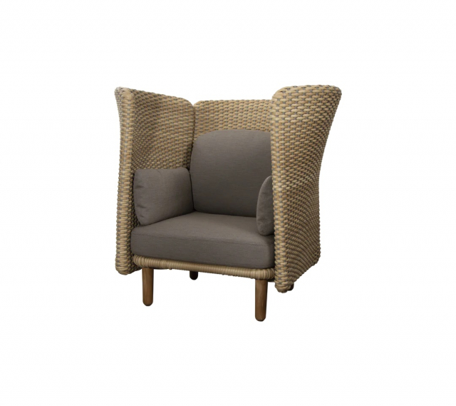 Arch loungestol med højt arm/rygglæn - natural/taupe dynor