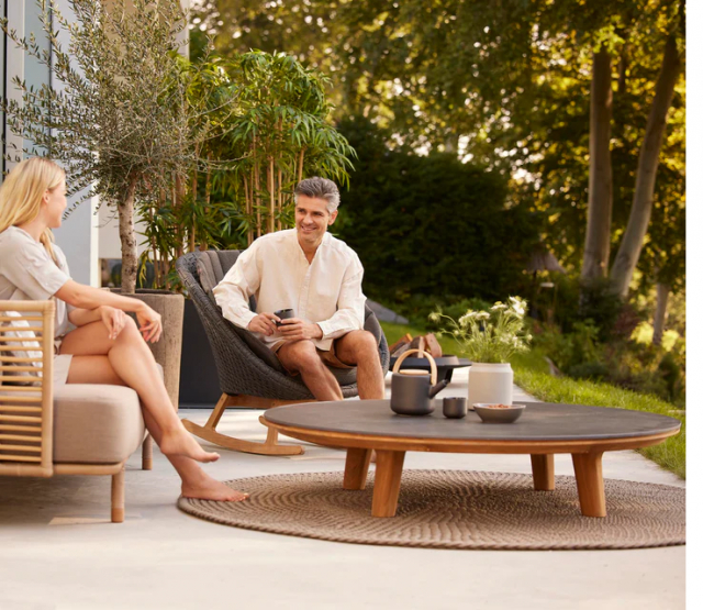 Aspect sofabord Ø 144 H31 cm - teak/flere bordsplader