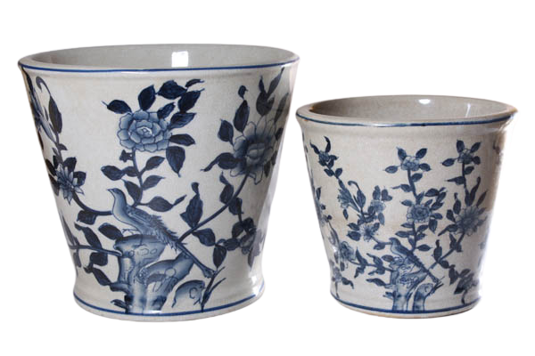 Potte, fås i 2 størrelser - blå fågel