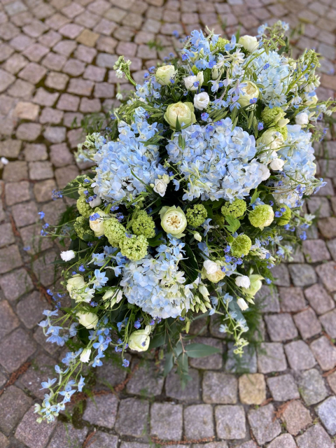 Kistdekoration, stor - blå/hvid