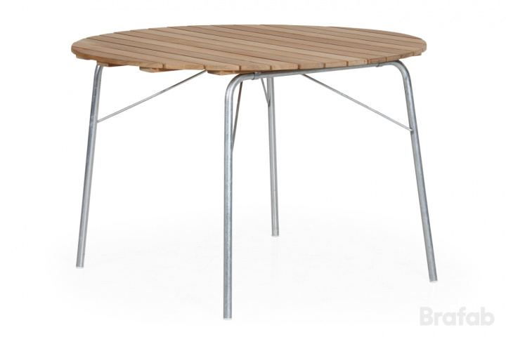 56:en spisebord Ø 110 cm - teak i gruppen Udendørs møbler / Materiale / Rustfrit stål / Bord - Rustfrit stål hos Sommarboden i Höllviken AB (0872-70)