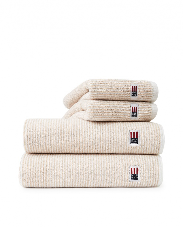 Håndklæder Flere størrelser - White/tan stripe i gruppen Indretning / Tekstiler / Håndklæder hos Sommarboden i Höllviken AB (10002067)