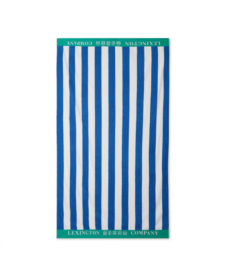 Stribet bomuld Terry Beach håndklæde - blå/hvid/grøn i gruppen Indretning / Tekstiler / Håndklæder hos Sommarboden i Höllviken AB (12230290-5607)