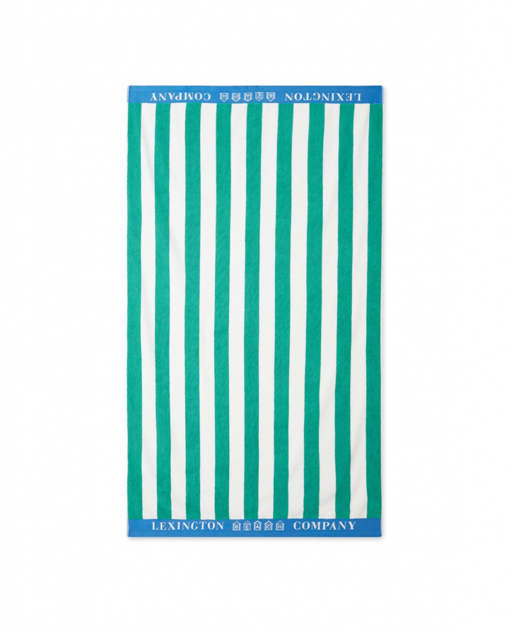 Stribet bomuld Terry Beach håndklæde - Grøn/hvid/blå i gruppen Indretning / Tekstiler / Håndklæder hos Sommarboden i Höllviken AB (12230290-8549)
