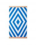 Grafisk bomulds velour strandhåndklæde - blå/hvid/beige