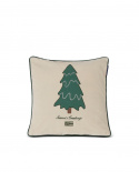 Pine Tree Twill Patch Cotton Velvet Pillow Case - Light Beige/Green