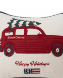 Holiday Car Organic Cotton Velvet Pude Case - White/Red Multi