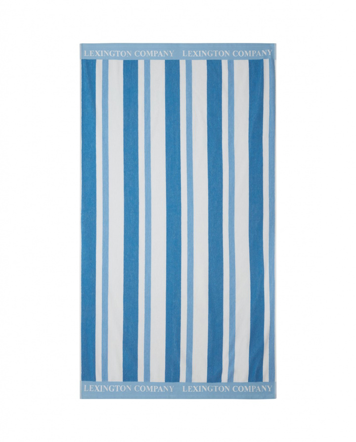 Stribet badehåndklæde 100x180 cm - blå/hvid i gruppen Badetøj / Andet / Badeværelsestilbehør / Til stranden hos Sommarboden i Höllviken AB (12420090-5600-TW40)