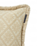 Jacquard pudebetræk med frynser - lys beige