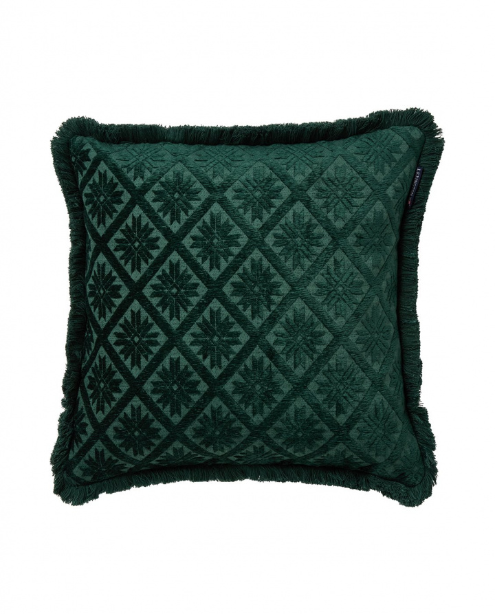 Jacquard pudebetræk med frynser - green i gruppen Indretning / Tekstiler / Puder og tæpper hos Sommarboden i Höllviken AB (12544104-8000)