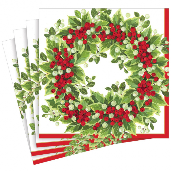 Holly og Berry Wreath servietter, 20-pakke i gruppen Indretning / Køkken & Dækning / Servering & Servietter hos Sommarboden i Höllviken AB (17191D)