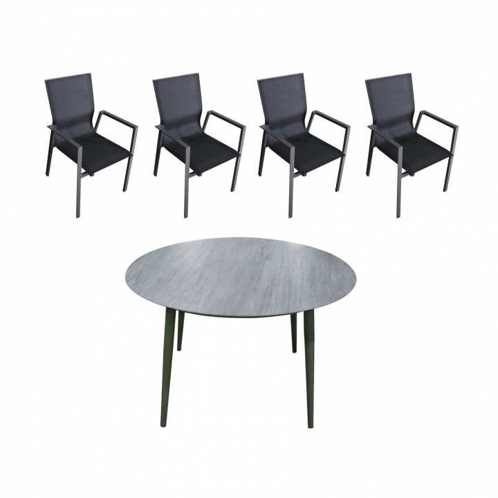 4 st Torekov stol sort + 1 st Gloria bord 120 cm Ø i gruppen Udendørs møbler / Stole & Havestole / Stole med armlæn hos Sommarboden i Höllviken AB (1ST-GLORIA-4ST-TOREKOV)
