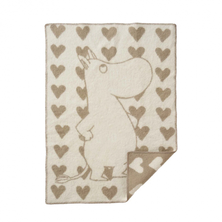 Moomin Heart uldplaid 65x90 cm – taupe i gruppen Indretning / Tekstiler / Puder og tæpper hos Sommarboden i Höllviken AB (247701)
