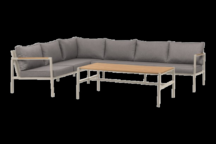 Cap hjørnesofa Stor inkl. bord - lysegrå/grå hynde i gruppen Udendørs møbler / Loungemøbler / Loungegrupper / Færdige pakker hos Sommarboden i Höllviken AB (2765-71-76)