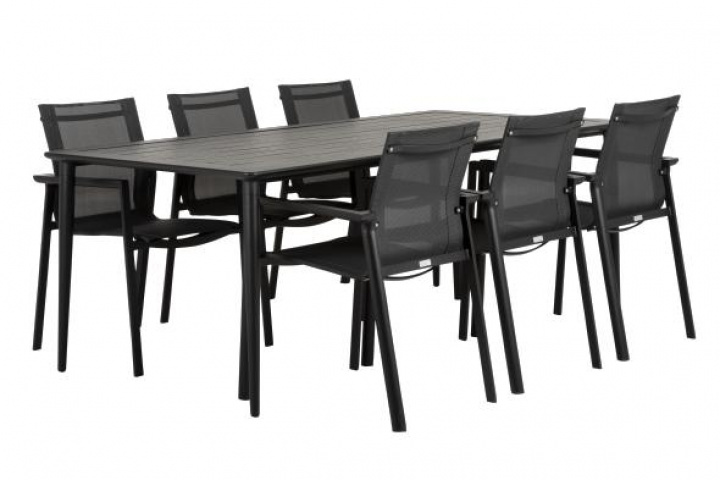 Nimes / Delia Food Group 200 cm, 6 stole - sort i gruppen Udendørs møbler / Madgrupper / Færdige pakker hos Sommarboden i Höllviken AB (Nimes-Delia-matgrupp-SET)